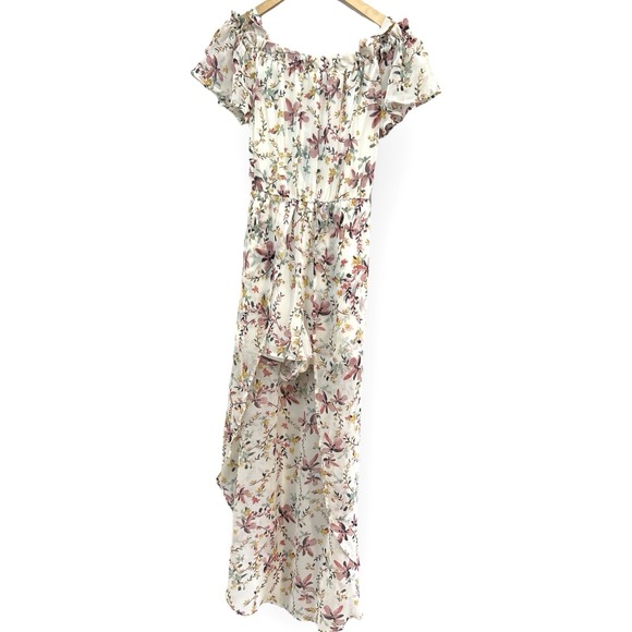 Lily Rose Shorts Romper Womens Small Ivory Floral Duster Cottagecore Boho NEW - Picture 1 of 5